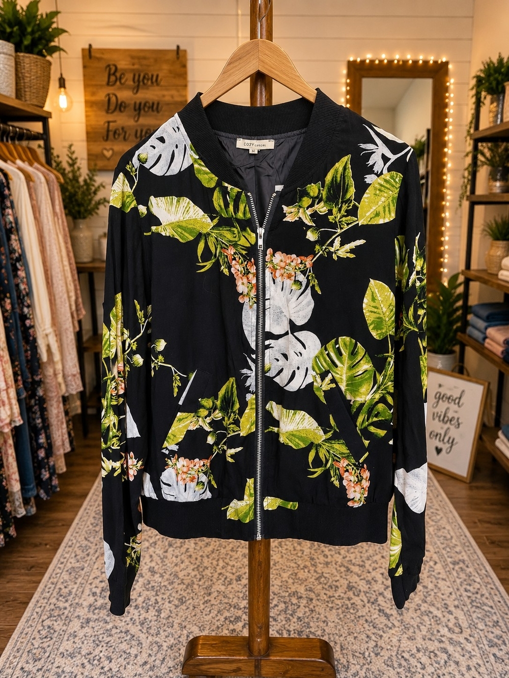 Cozy Casual Medium Tropical Floral Lightweight Jacket